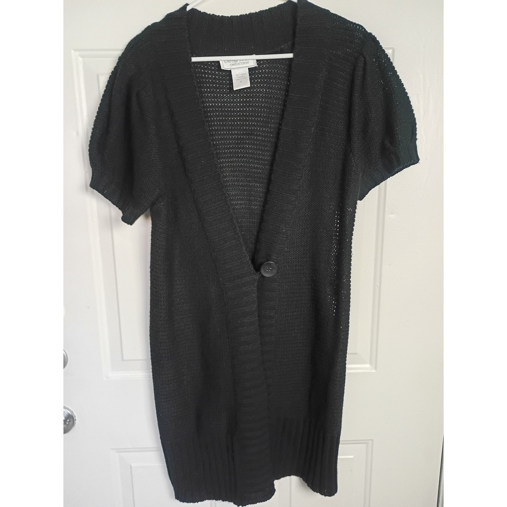 United States Sweaters Black Open Knit Short Sleeve Longline Cardigan XL